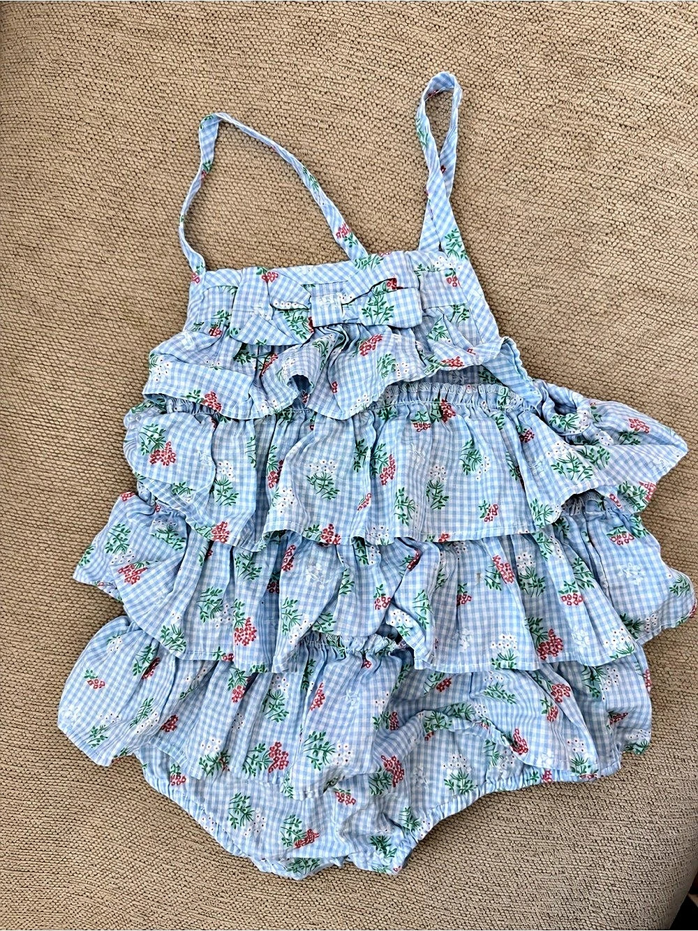 💛⚡️PICK 5/ $20 - Little Me Gingham Floral Tiered Ruffle Outfit 18M